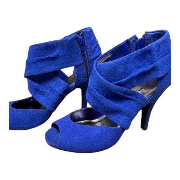 Miss Bisou Shoes - Miss Bisou Blue Suede Ankle Wrap Heels | Size 7.5